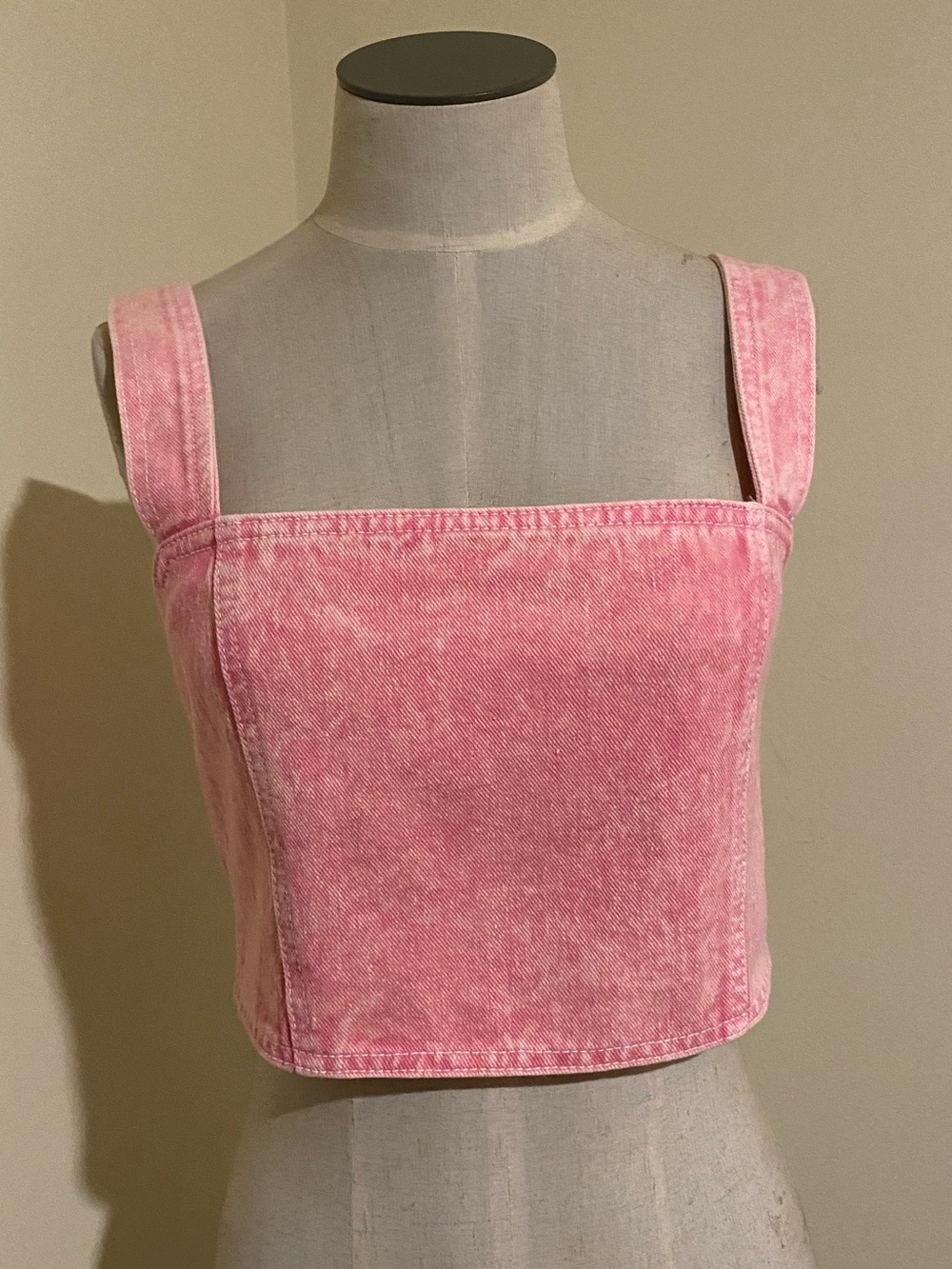 Nasty Gal Pink Washed Denim Crop Tank